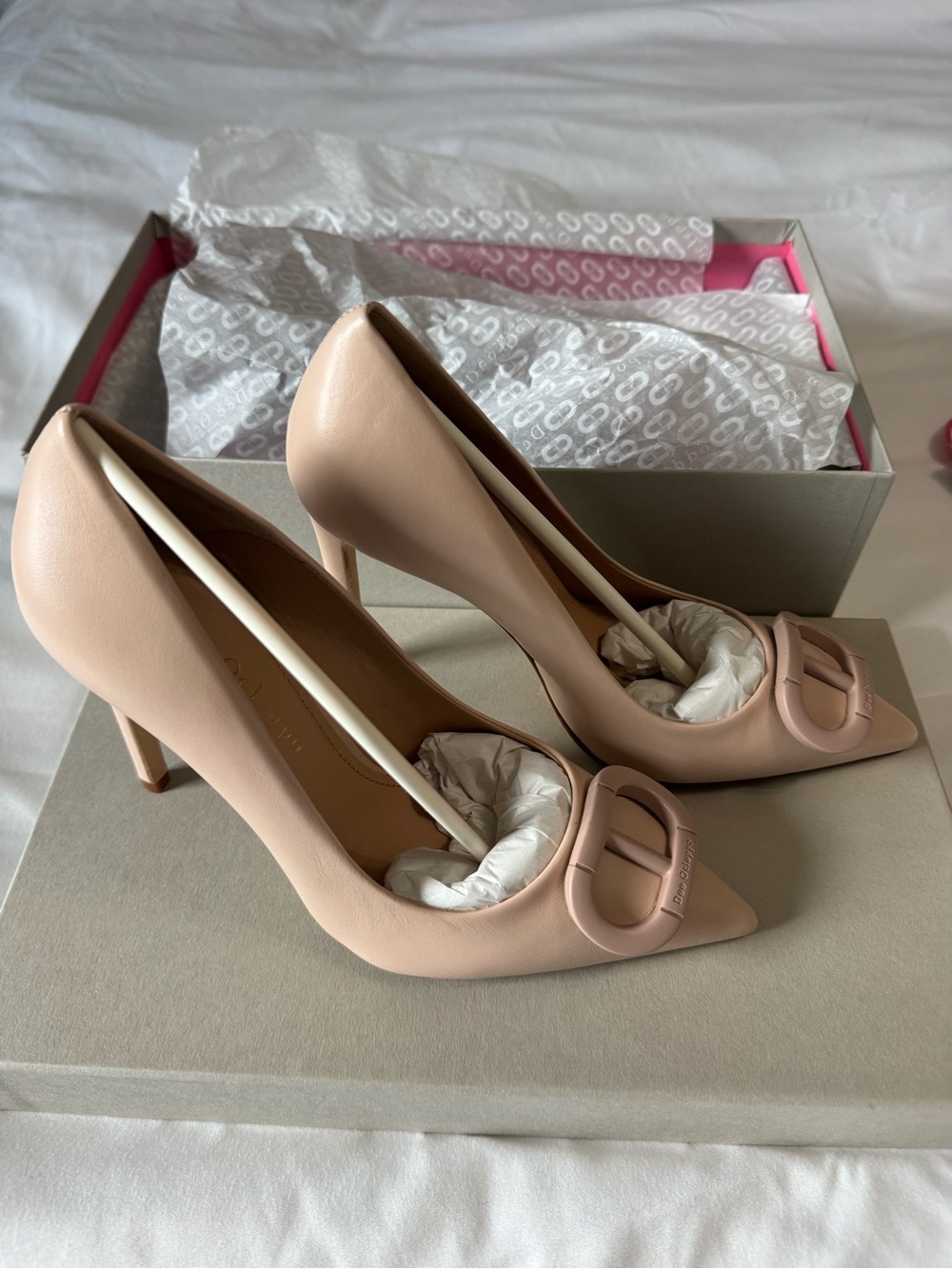 Women's Pointed Toe Heels in Blush Nude with Decorative Buckle